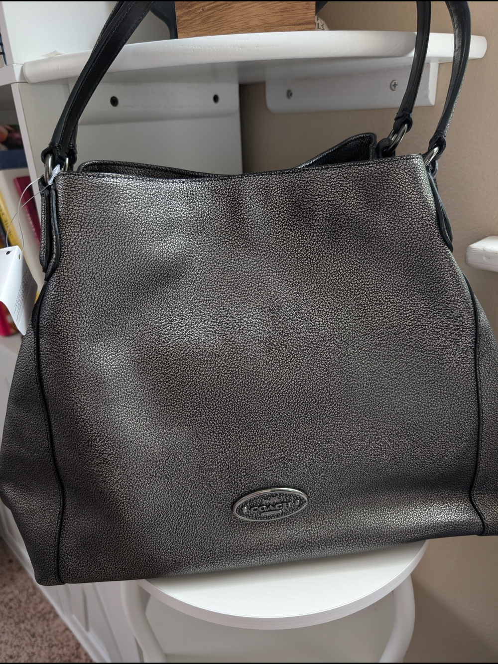 Coach Edie Pebbled Leather Bag In Gunmetal NWT